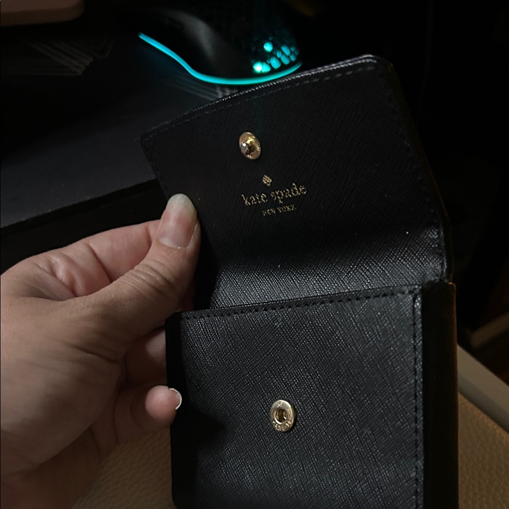 kate spade Black Saffiano Leather Card Wallet with Gold Tone Hardware